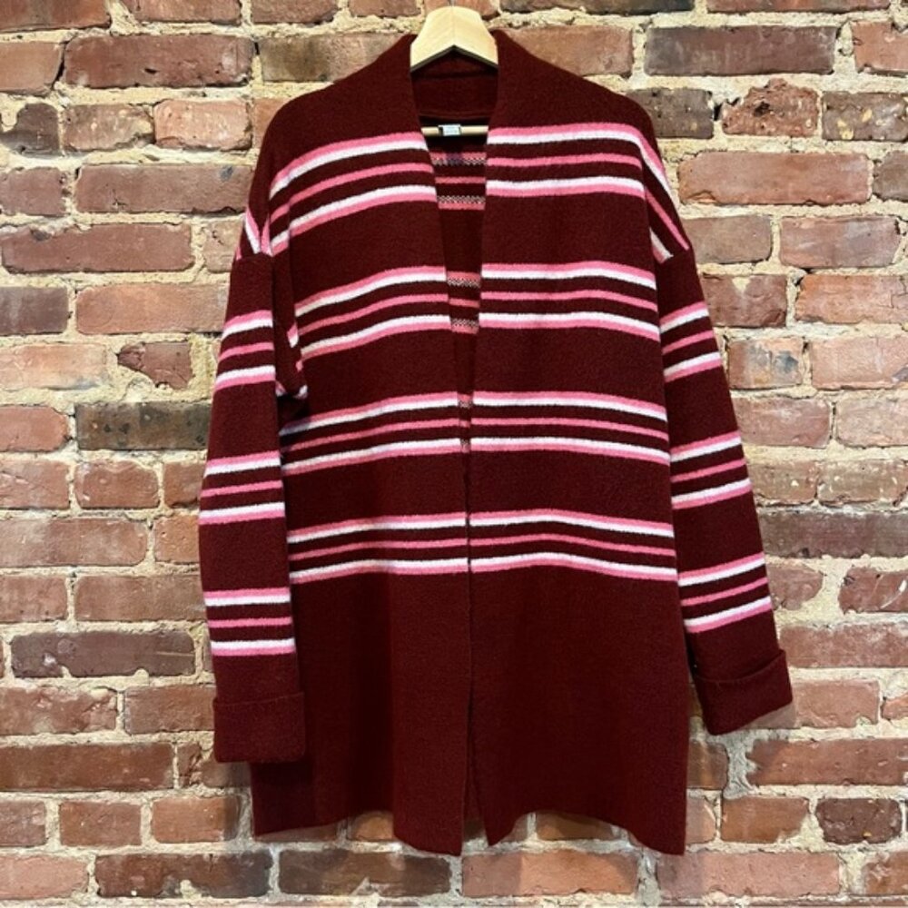 NVLT Open Front Longline Cardigan Striped Size Medium Anthro Coatigan